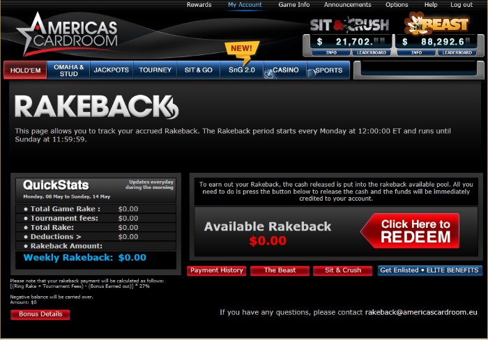 americas cardroom rakeback