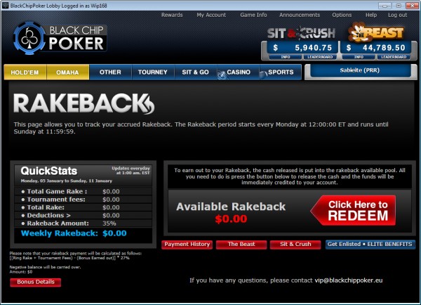 black chip poker rakeback